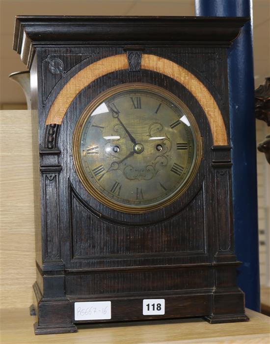 An oak twin fusee bracket clock height 44cm